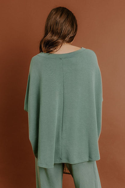 Cozy Cues Oversized Scuba Tee in Light Hunter Green