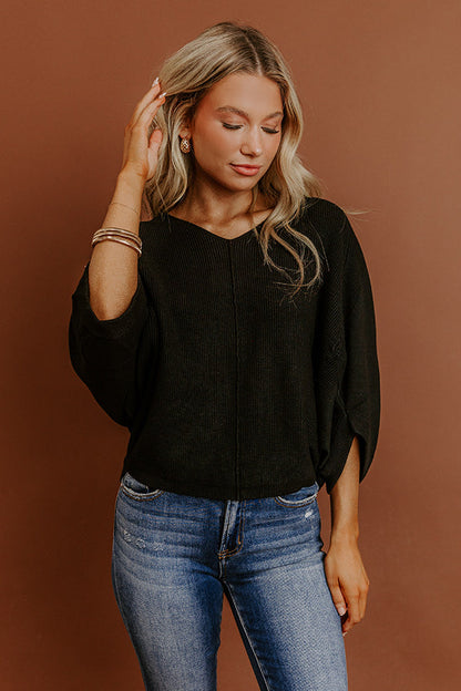 Bistro Vibes Knit Dolman Top in Black