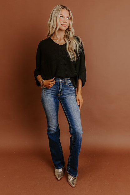 Bistro Vibes Knit Dolman Top in Black