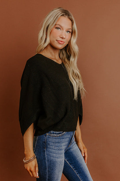 Bistro Vibes Knit Dolman Top in Black