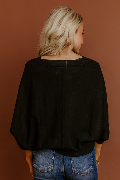 Bistro Vibes Knit Dolman Top in Black