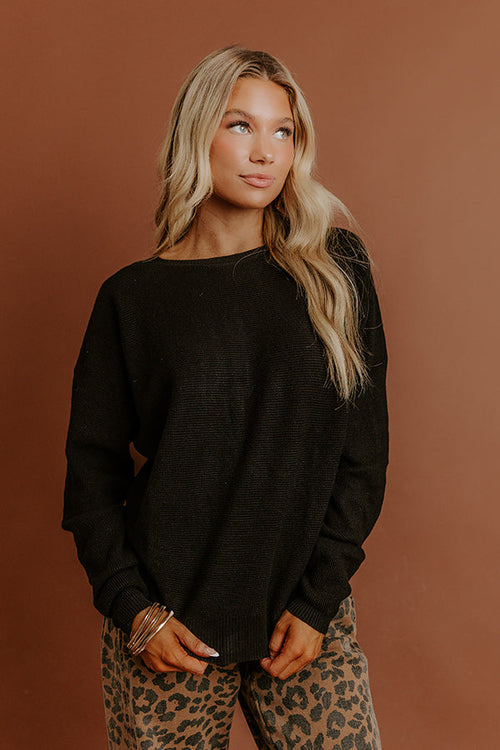 Cozy Vibes Waffle Knit Top in Black