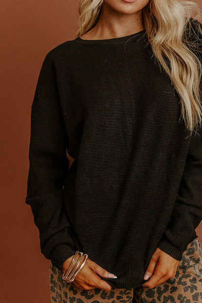 Cozy Vibes Waffle Knit Top in Black