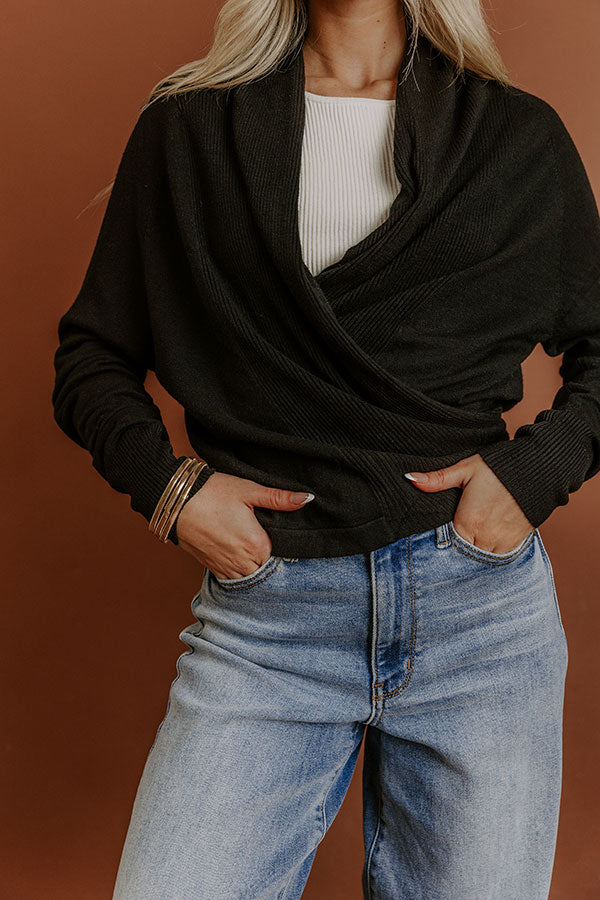 Cozy Hour Wrap Sweater Top in Black