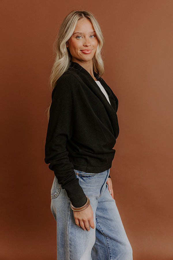 Cozy Hour Wrap Sweater Top in Black