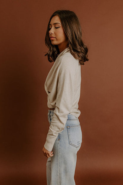 Cozy Hour Wrap Sweater Top in Oatmeal