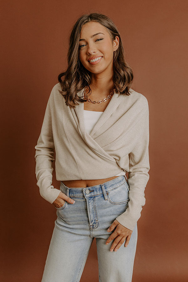 Cozy Hour Wrap Sweater Top in Oatmeal