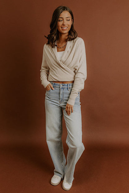 Cozy Hour Wrap Sweater Top in Oatmeal