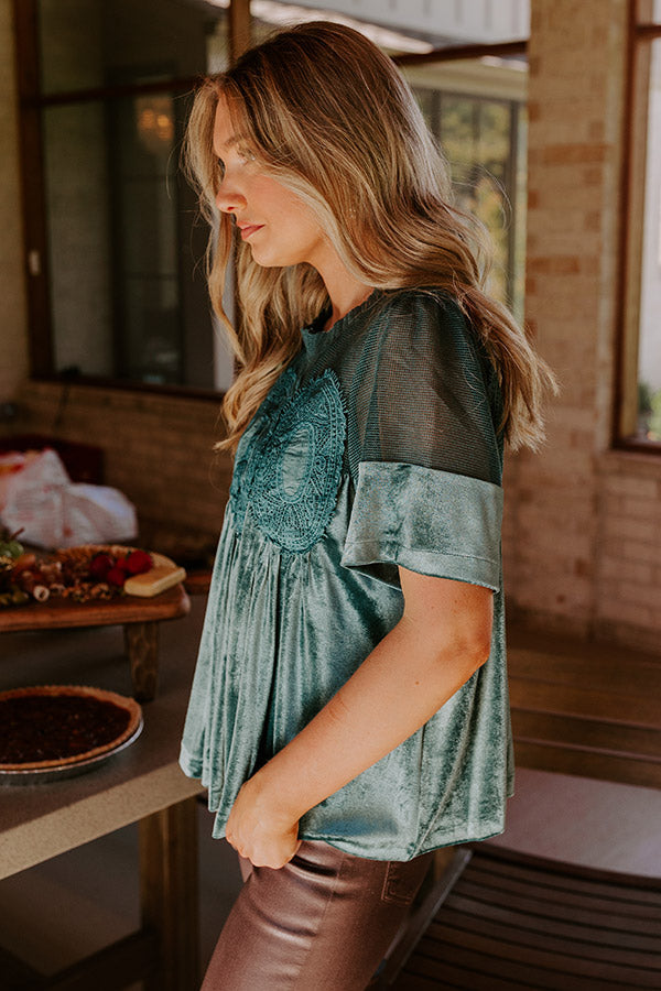 Delicate Daze Velvet Top in Teal