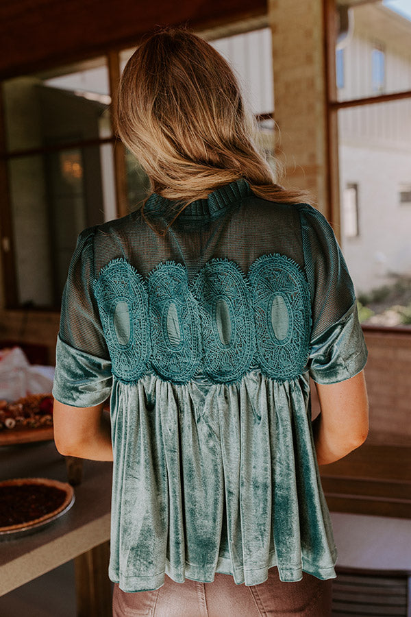 Delicate Daze Velvet Top in Teal