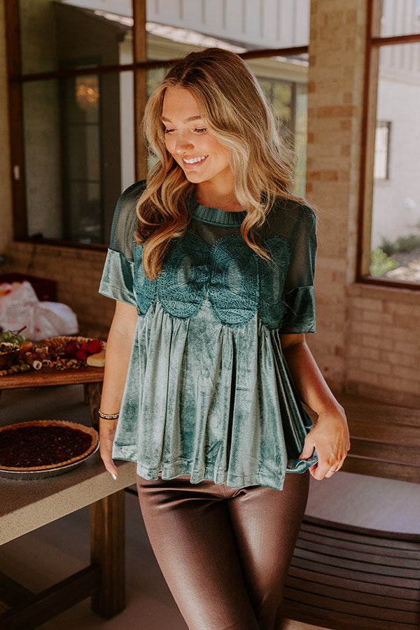 Delicate Daze Velvet Top in Teal
