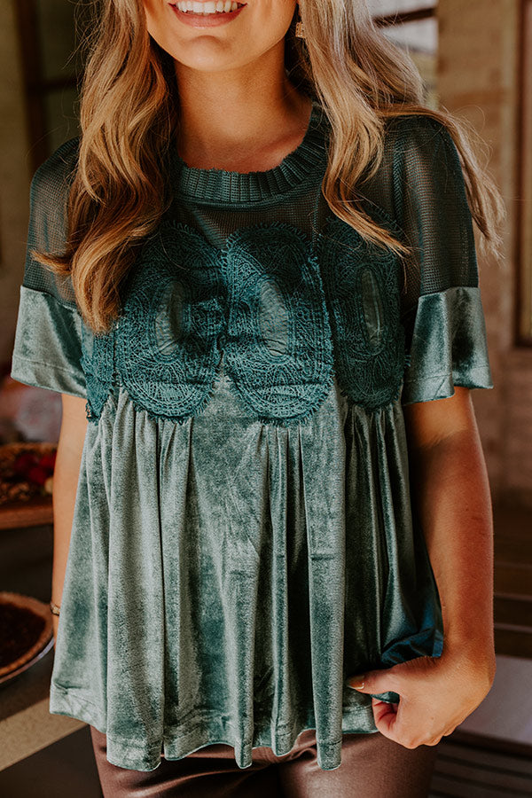 Delicate Daze Velvet Top in Teal