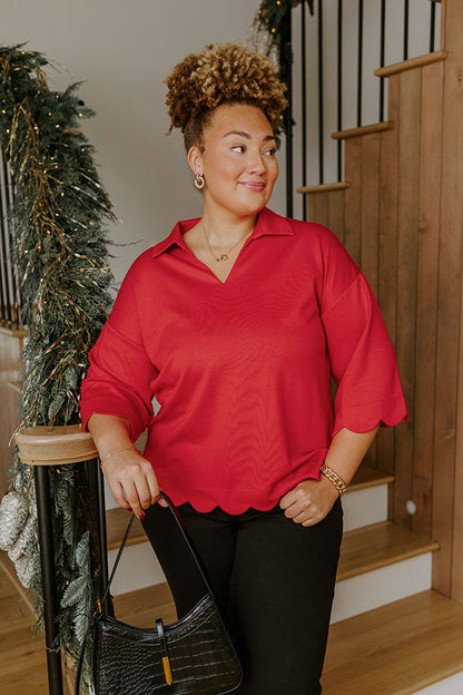 Classic Ambition Scalloped Top in Red Curves