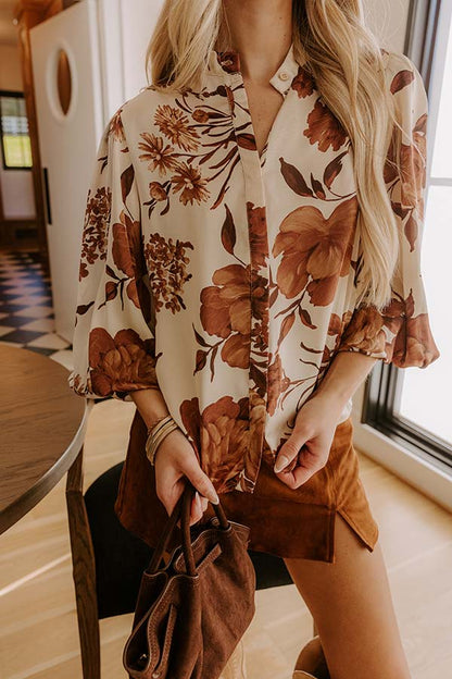 City Muse Floral Satin Button Up Top