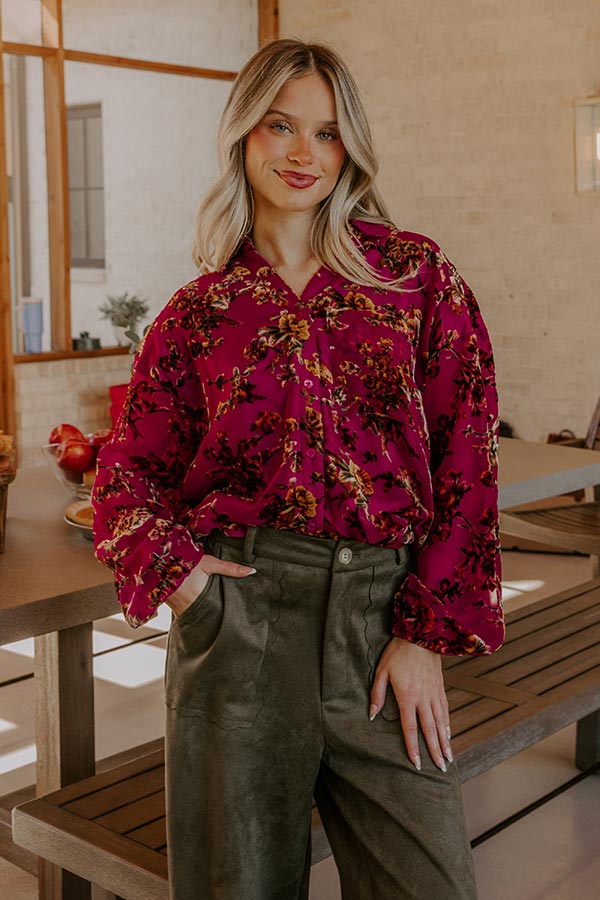 The Velvet Secret Floral Button Up Top