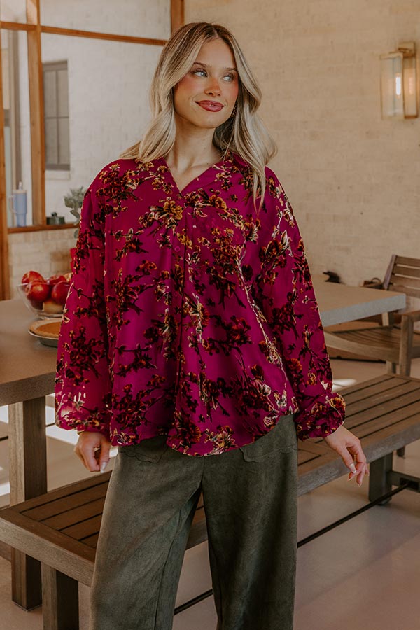 The Velvet Secret Floral Button Up Top