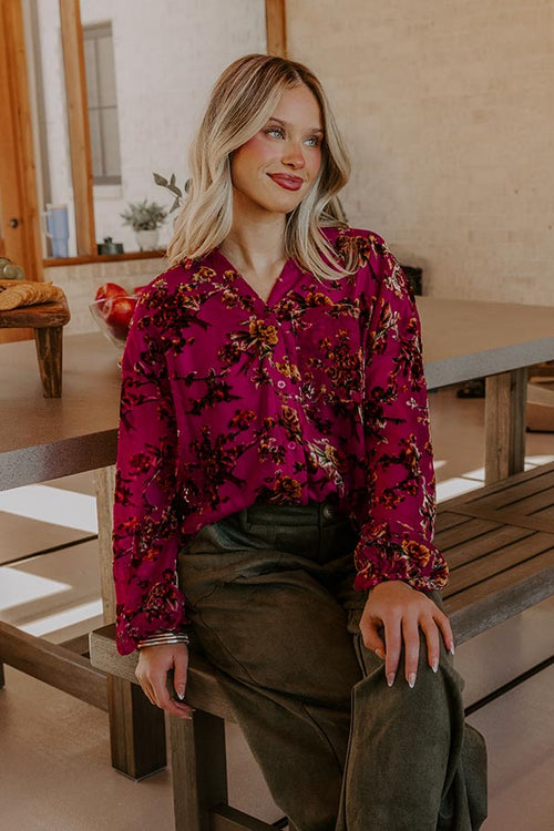 The Velvet Secret Floral Button Up Top