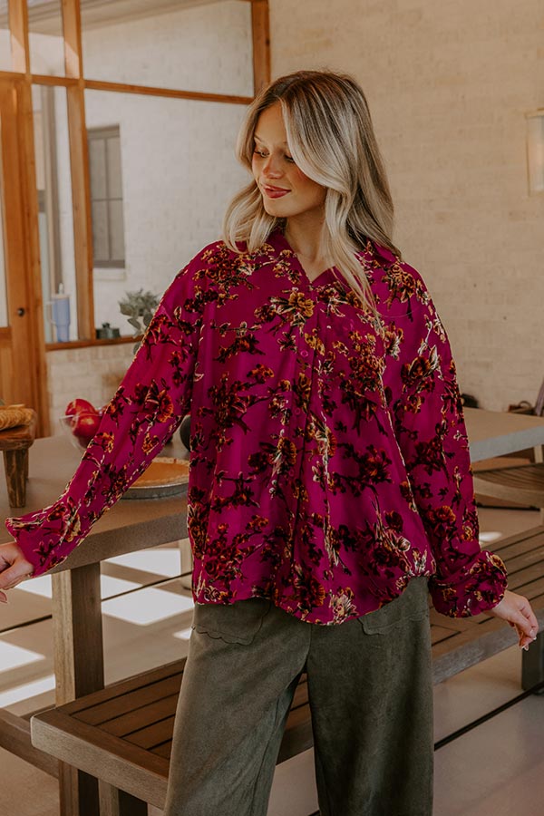 The Velvet Secret Floral Button Up Top