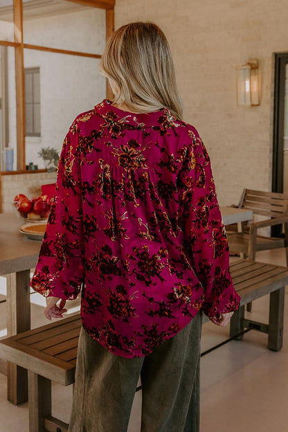 The Velvet Secret Floral Button Up Top
