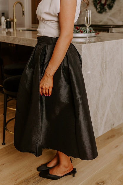 The Belle High Waist Midi Skirt in Black
