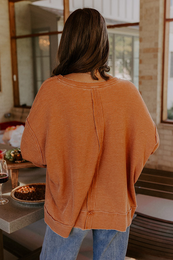 Relax And Reset Waffle Knit Oversized Tee in Pumpkin