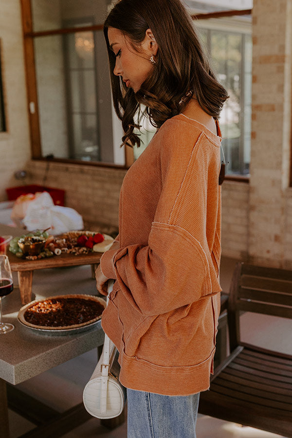 Relax And Reset Waffle Knit Oversized Tee in Pumpkin