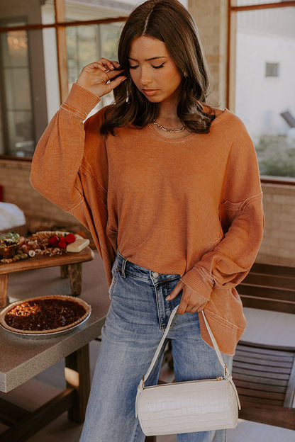 Relax And Reset Waffle Knit Oversized Tee in Pumpkin