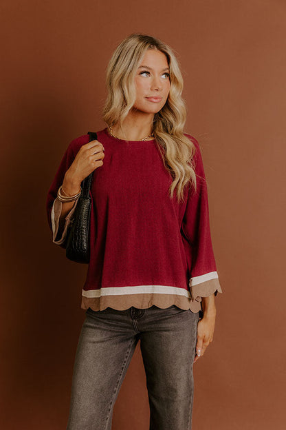 Chic Season Linen-Blend Scalloped Top