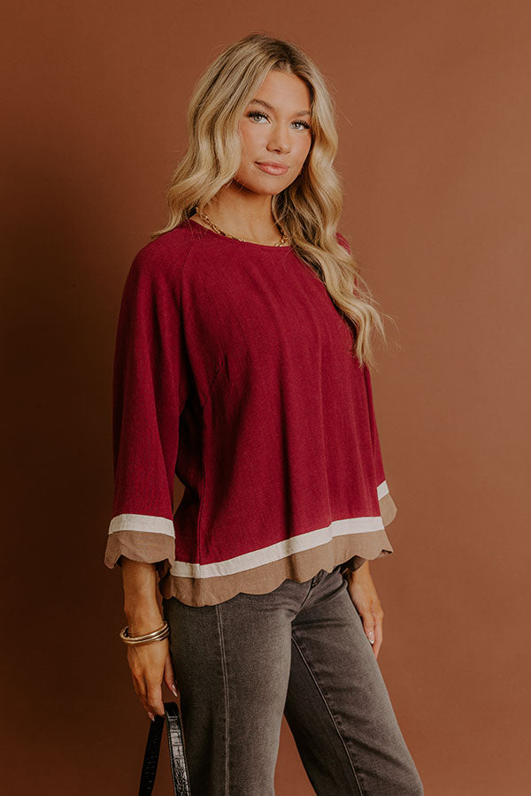 Chic Season Linen-Blend Scalloped Top
