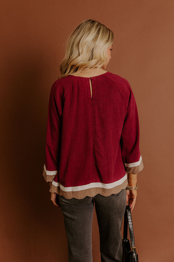 Chic Season Linen-Blend Scalloped Top
