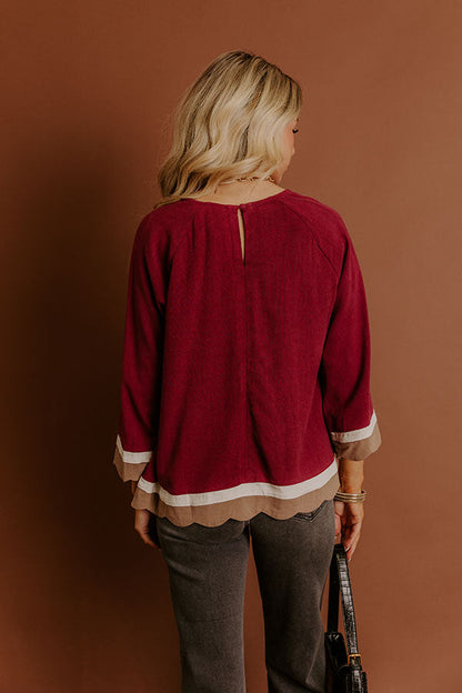Chic Season Linen-Blend Scalloped Top