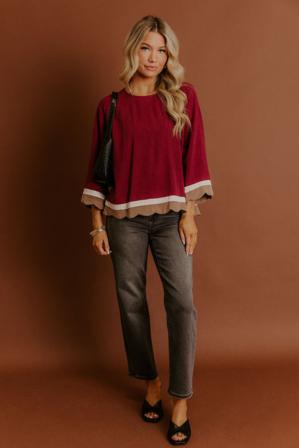 Chic Season Linen-Blend Scalloped Top