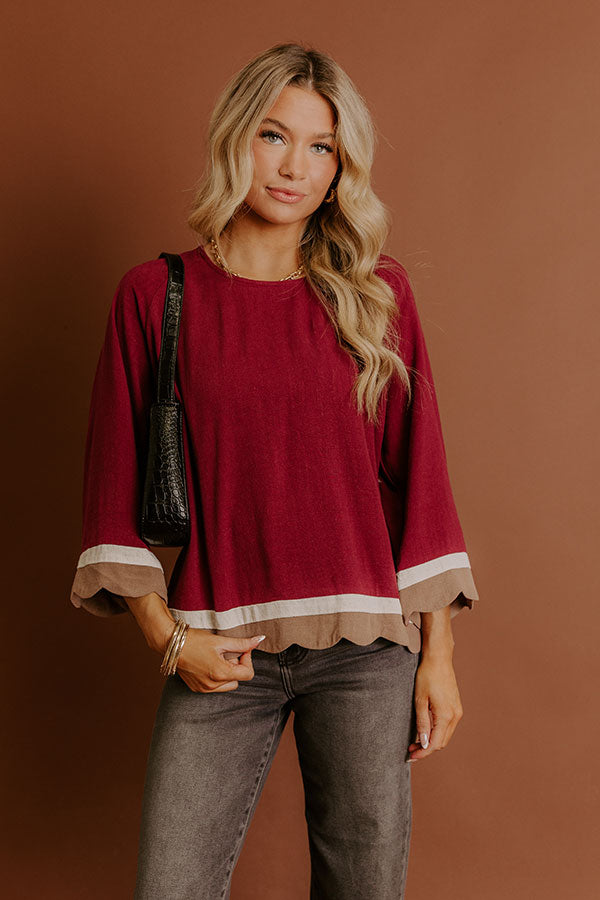 Chic Season Linen-Blend Scalloped Top