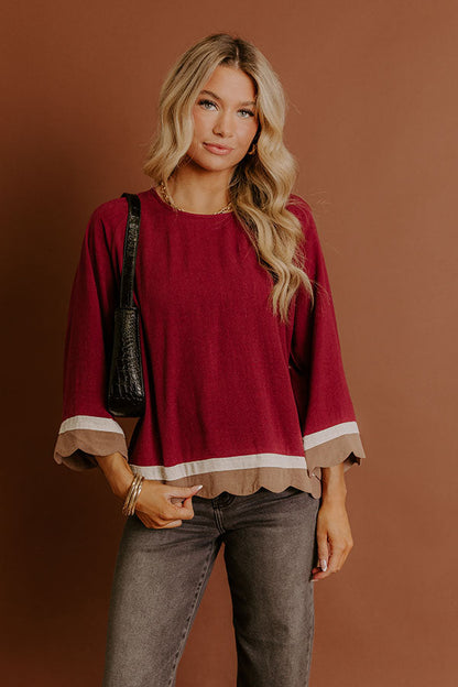 Chic Season Linen-Blend Scalloped Top