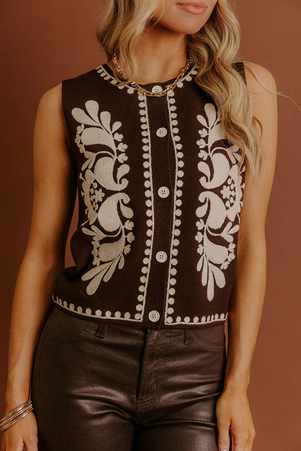 Botanical Charm Embroidered Vest Top in Chestnut