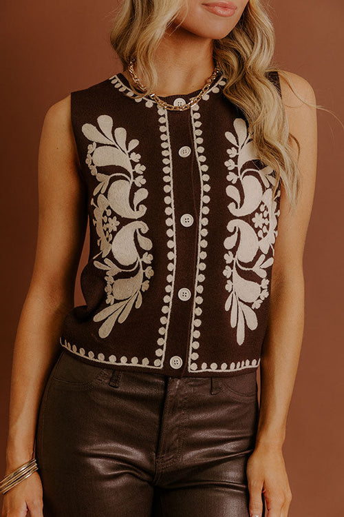 Botanical Charm Embroidered Vest Top in Chestnut