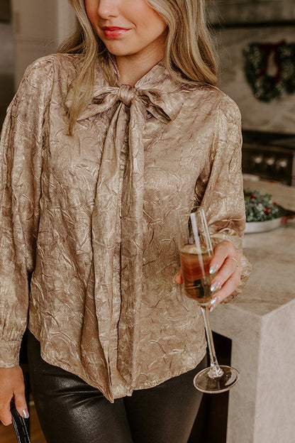 Candlelight Toast Metallic Front Tie Top