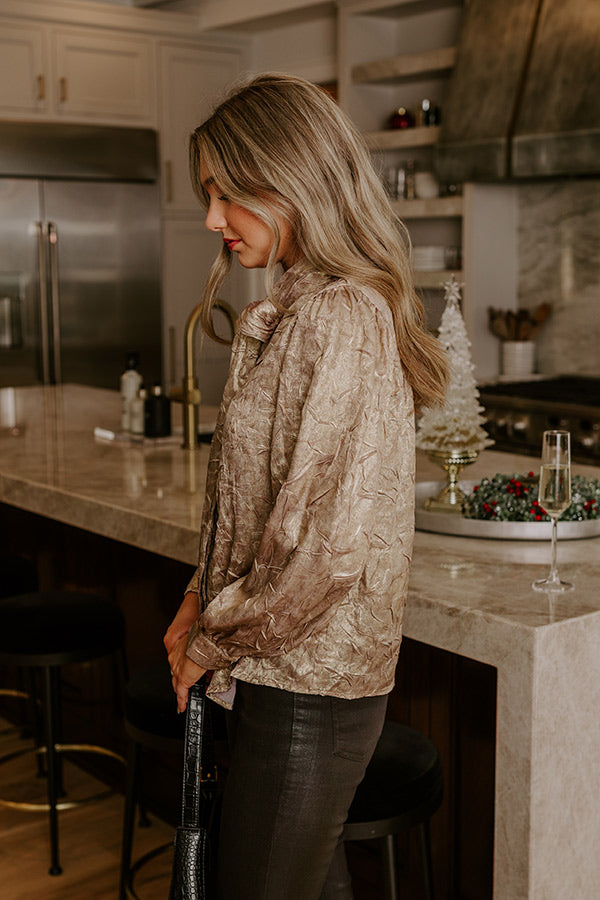 Candlelight Toast Metallic Front Tie Top