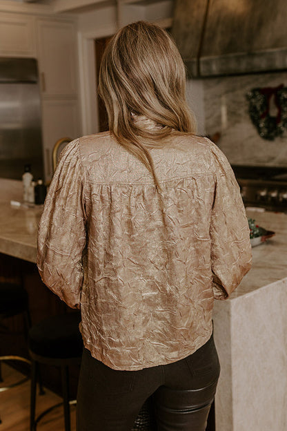 Candlelight Toast Metallic Front Tie Top