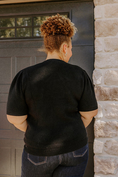 Bow-tiful Moment Embellished Sweater Top in Black Curves