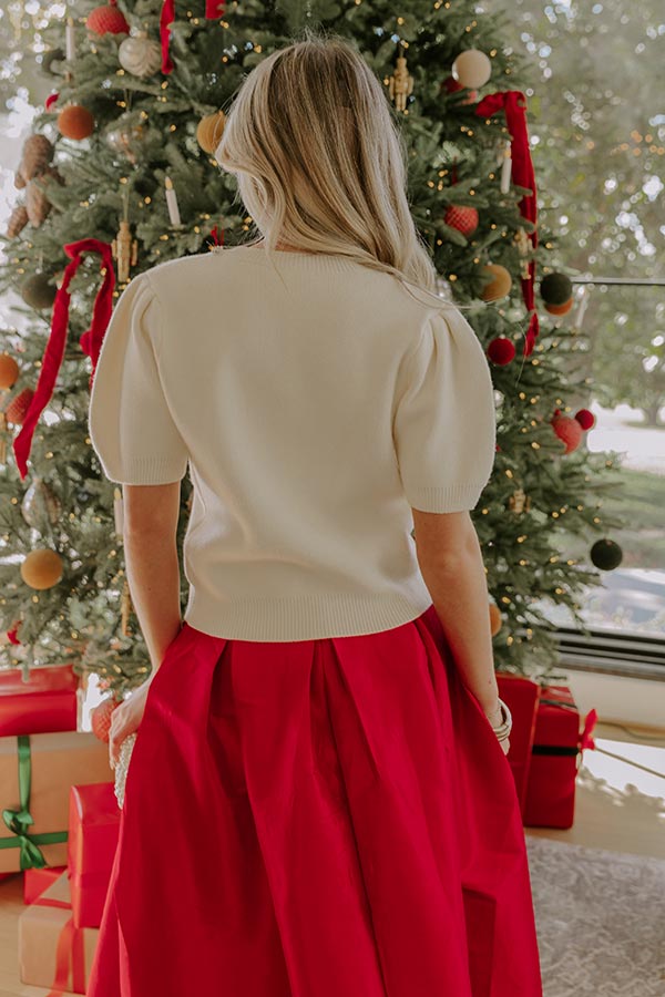 Bow-tiful Moment Embellished Sweater Top in Cream