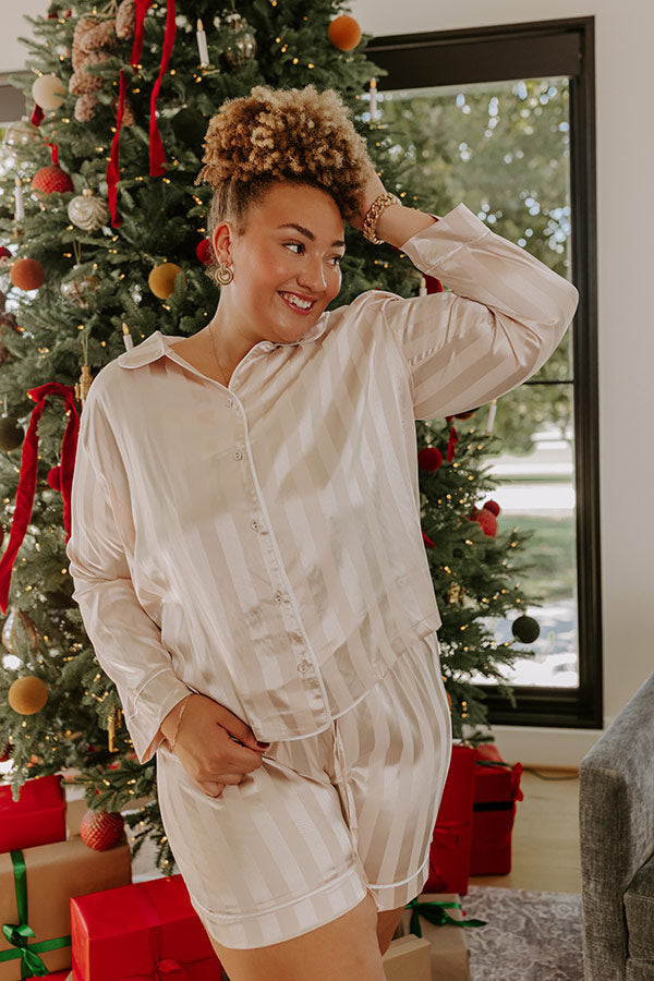 Calm Energy Satin Pajama Top in Champagne Curves
