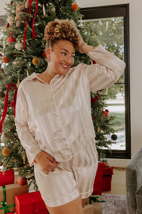 Calm Energy Satin Pajama Top in Champagne Curves