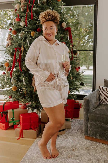 Calm Energy Satin Pajama Top in Champagne Curves