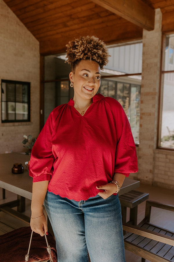 Dinner In Soho Scalloped Top in Crimson Curves