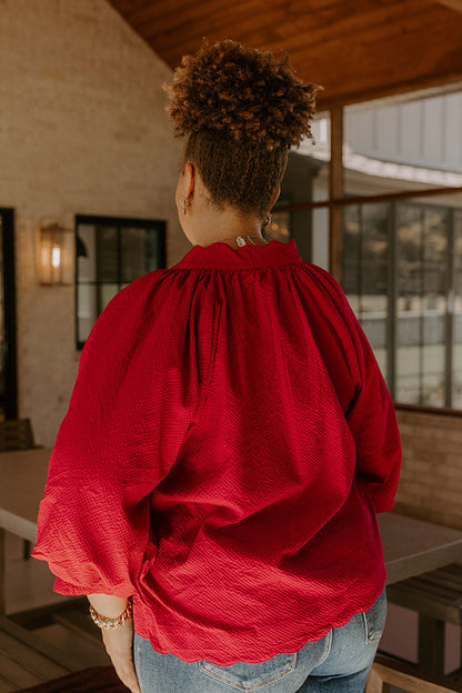 Dinner In Soho Scalloped Top in Crimson Curves