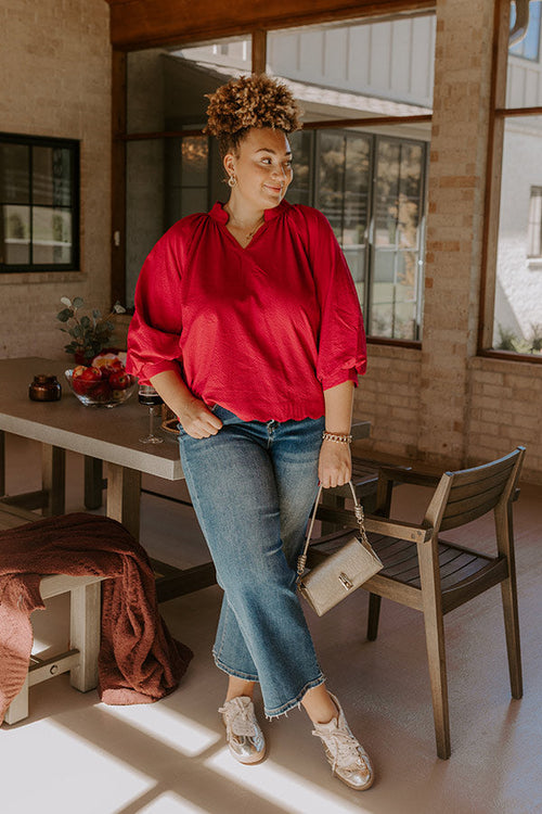 Dinner In Soho Scalloped Top in Crimson Curves