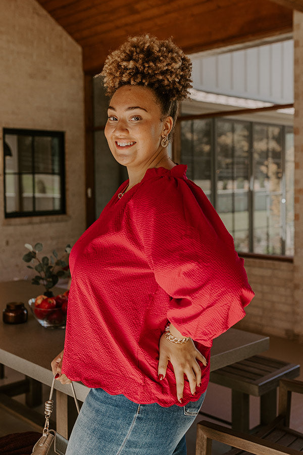 Dinner In Soho Scalloped Top in Crimson Curves