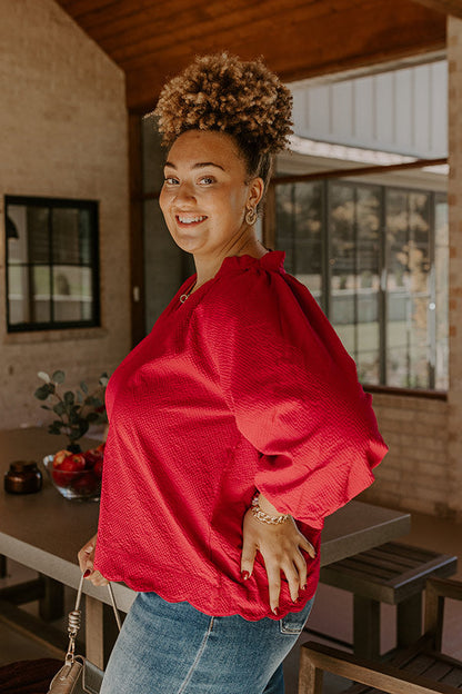 Dinner In Soho Scalloped Top in Crimson Curves