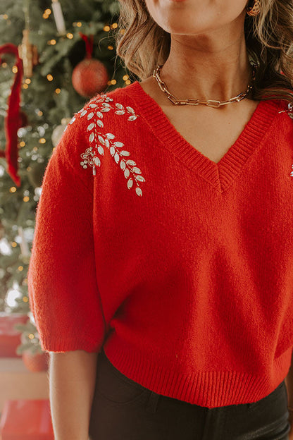 Sweet Sparkle Jewel Embellished Knit Top